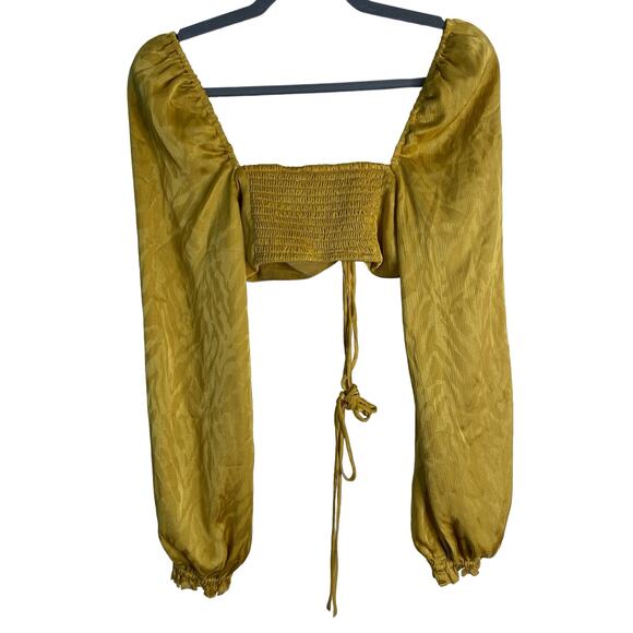 Revolve House of Harlow Cropped Textured Top Long Sleeve Smocked Back Size S - Picture 5 of 7